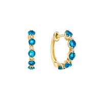 10K Yellow Gold Prong-set Blue Topaz & Diamond Hoop Earrings