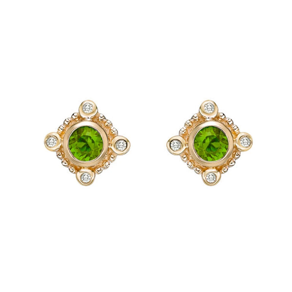 TRACKING - 10K Yellow Gold Peridot and Diamond Earrings