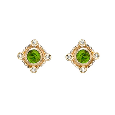 TRACKING - 10K Yellow Gold Peridot and Diamond Earrings