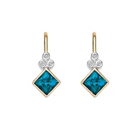 10K Yellow Gold Bezel-set lon Blue Topaz Earrings with Diamond Accent