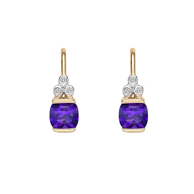 10K Yellow Gold Half channel-set Amethyst Earrings with Diamond Accent
