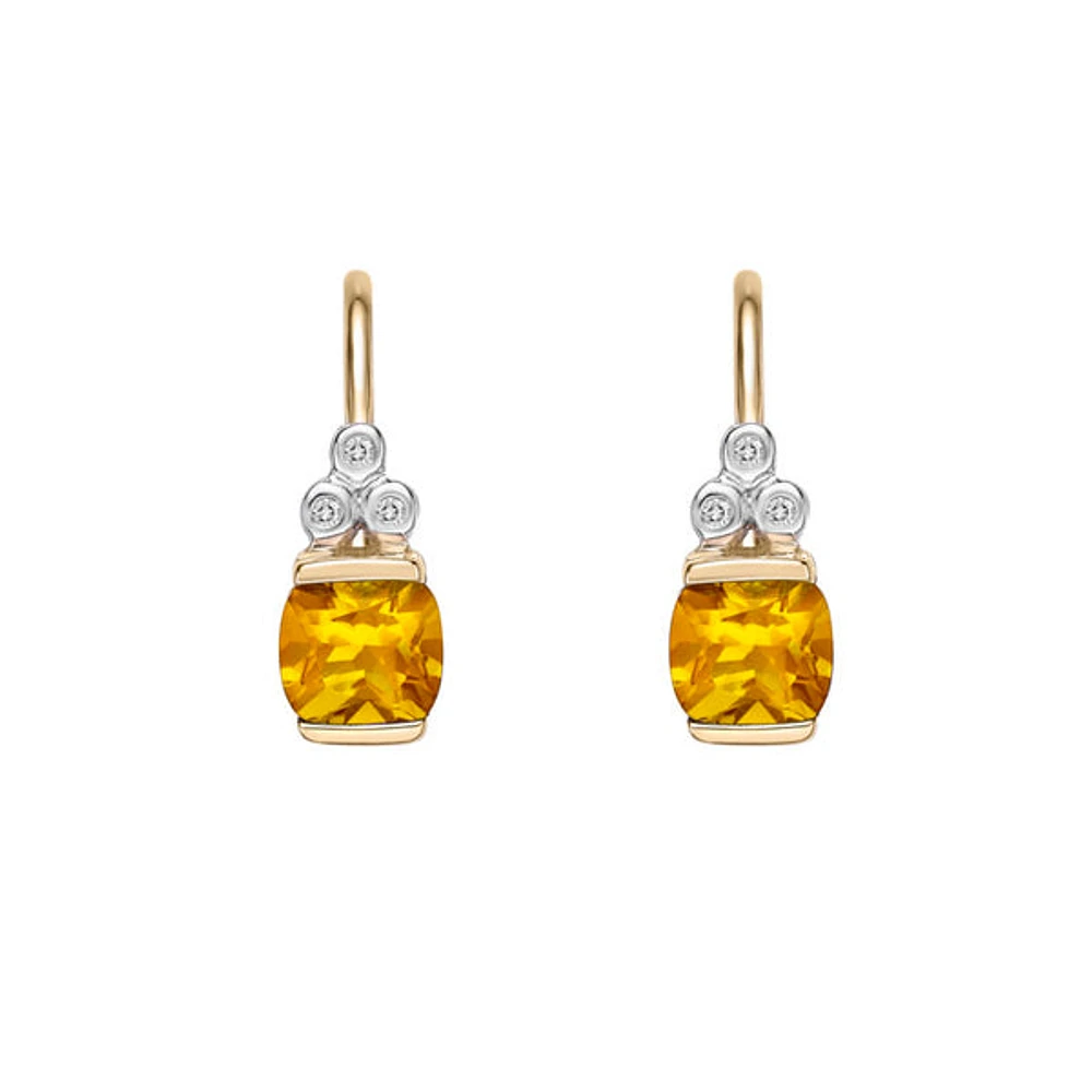 10K Yellow Gold 4mm Citrine and 0.02cttw Diamond Earrings