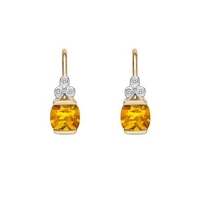 10K Yellow Gold 4mm Citrine and 0.02cttw Diamond Earrings