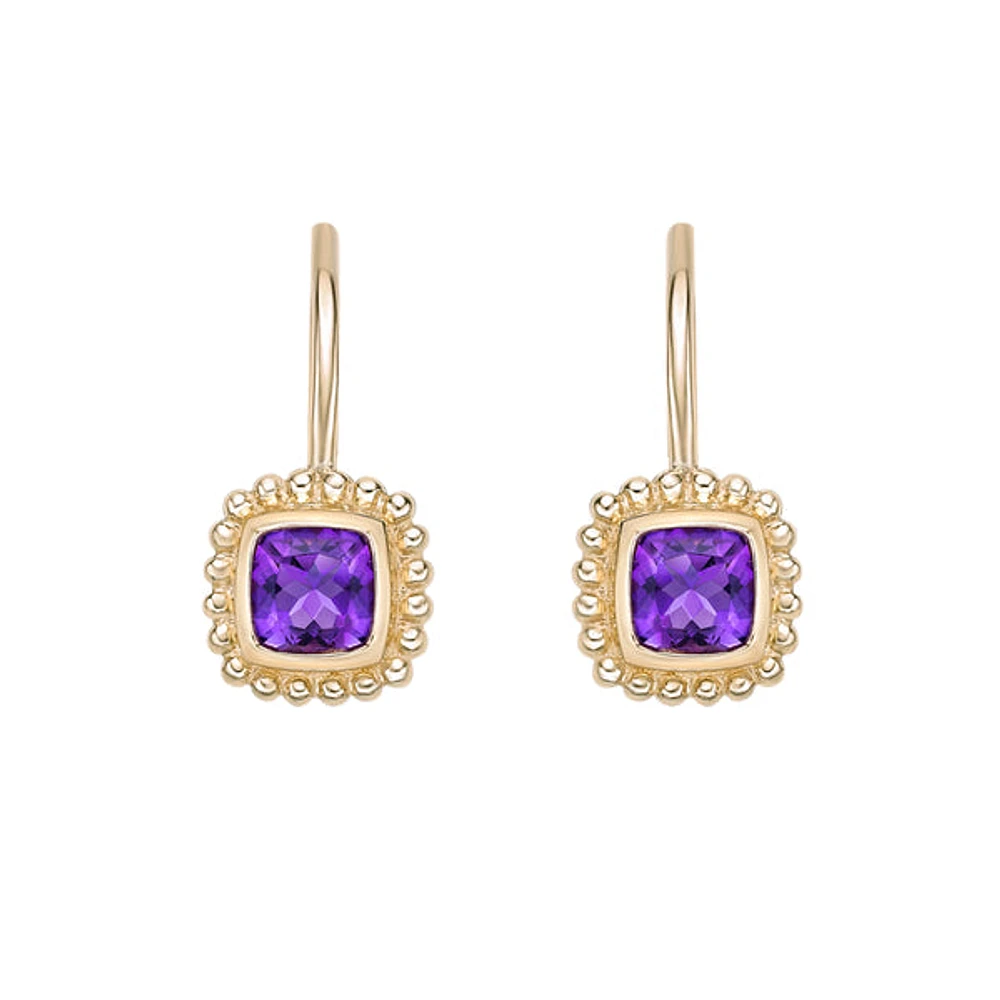 10K Yellow Gold Bezel-set Amethyst Earrings