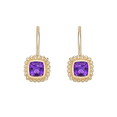 10K Yellow Gold Bezel-set Amethyst Earrings
