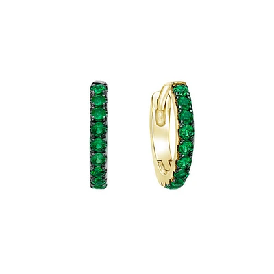 10K Yellow Gold 0.20cttw Emerald Hoop / Huggie / Hinged Earrings