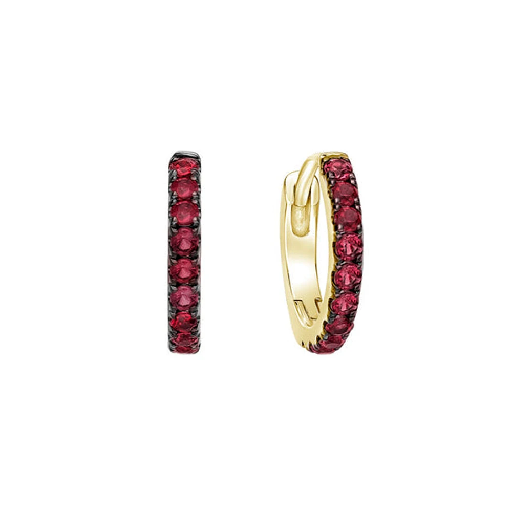 10K Yellow Gold 0.25cttw Ruby Hoop / Huggie / Hinged Earrings