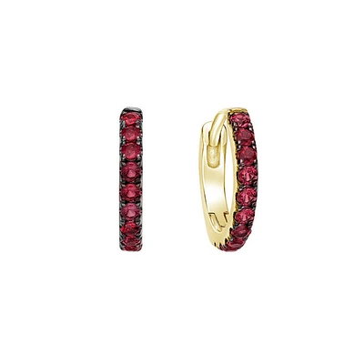 10K Yellow Gold 0.25cttw Ruby Hoop / Huggie / Hinged Earrings