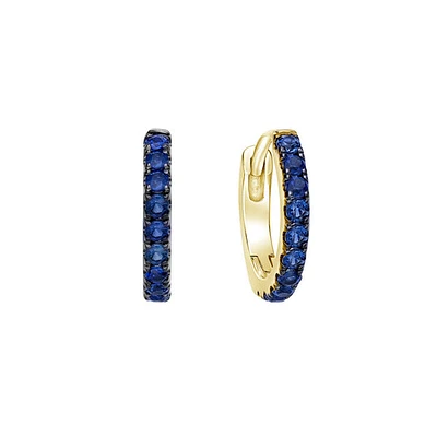 10K Yellow Gold 0.25cttw Sapphire Hoop / Huggie / Hinged Earrings