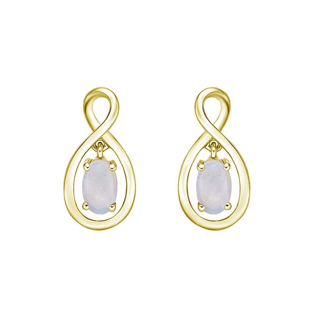 10K Yellow Gold Infinity Earrings with White Opal