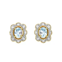 10K Yellow Gold Aquamarine Earrings with Diamond Halo