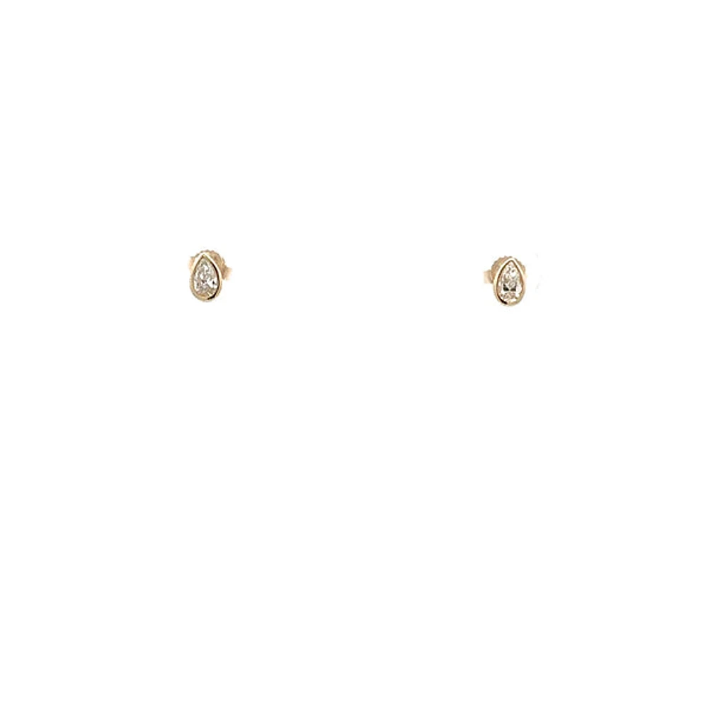 10K Lab Grown Diamond Bezel Stud Earrings - Gold / Pear