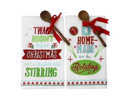 4 Piece Christmas Wooden Spoon & Towel Gift Set