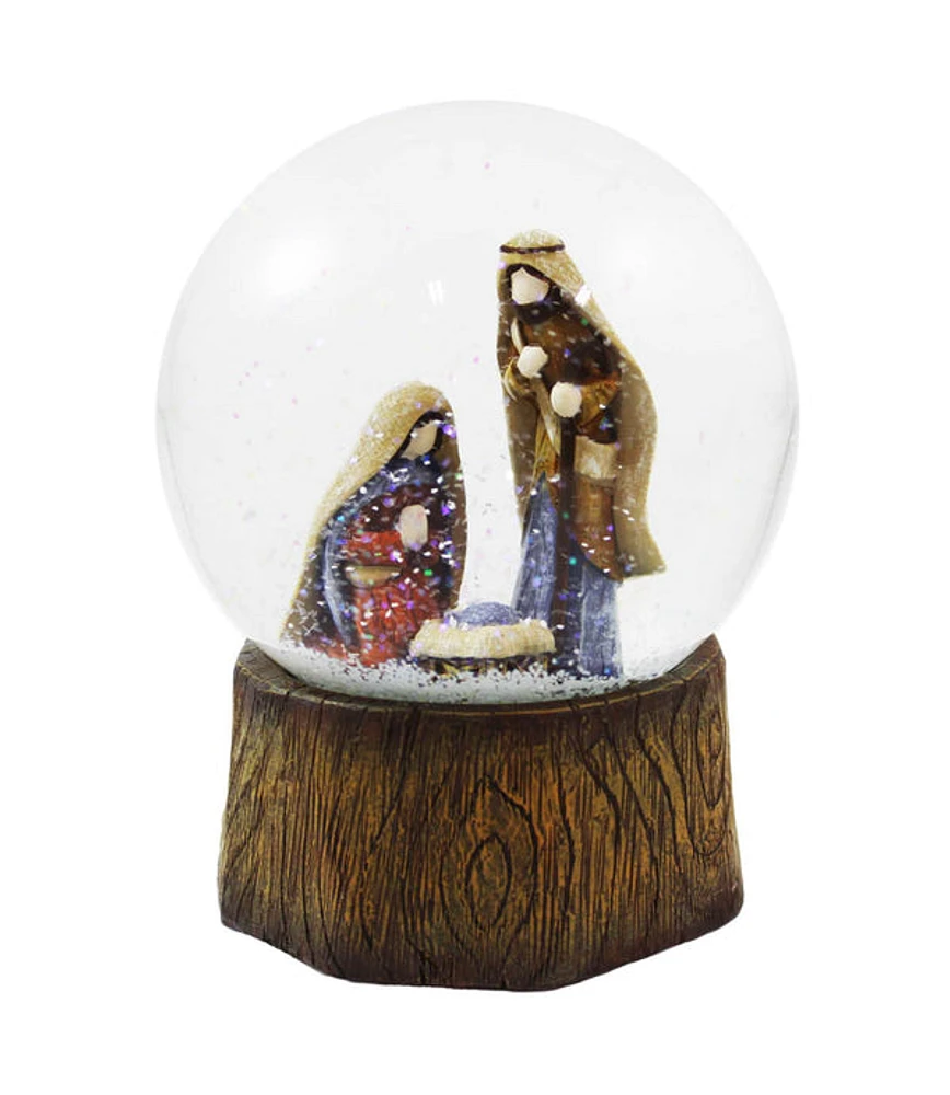 Resin & Wood Nativity Musical Snow Globe