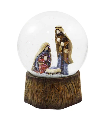 Resin & Wood Nativity Musical Snow Globe
