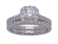 14K Gold 1.75cttw Natural Diamond Halo Engagement and Wedding Band Set - /