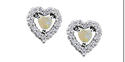 10K White Gold Opal and 0.14cttw Diamond Earrings