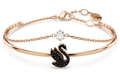 Swarovski - Swarovski Iconic Swan bangle, Swan, Black, Rose gold-tone plated - 5678048