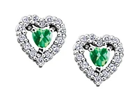 10K White Gold Emerald and 0.14cttw Diamond Earrings