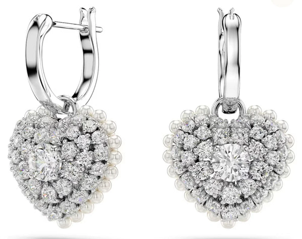 Swarovski -   Hyperbola drop earrings, Heart, White, Rhodium plated - 5684384