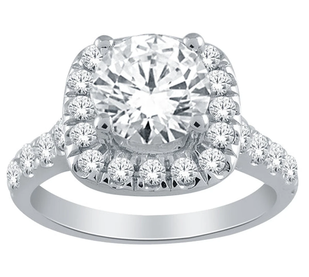 14K White Gold 1.50cttw Natural Diamond Halo Engagement Ring - /