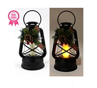 LED Lantern with Pine, Holly and Bow