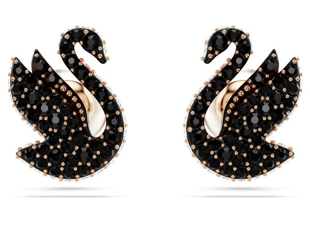 Swarovski - Iconic Swan stud earrings, Swan, Black, Rose gold-tone plated- 5684608