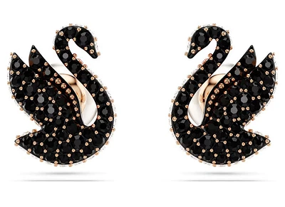 Swarovski - Iconic Swan stud earrings, Swan, Black, Rose gold-tone plated- 5684608