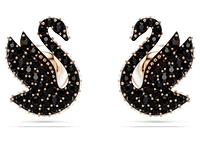 Swarovski - Iconic Swan stud earrings, Swan, Black, Rose gold-tone plated- 5684608