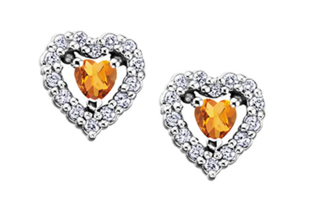 10K White Gold Citrine and 0.14cttw Diamond Earrings