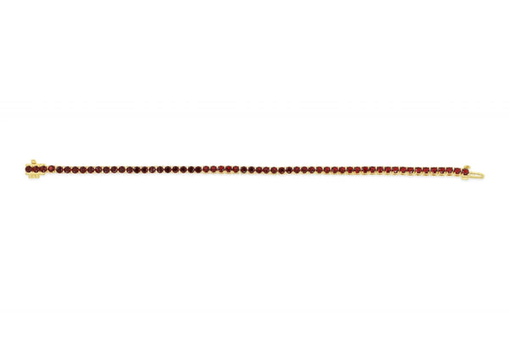 Sterling Silver with 14K Gold Plate Lab Created Garnet  Bracelet 