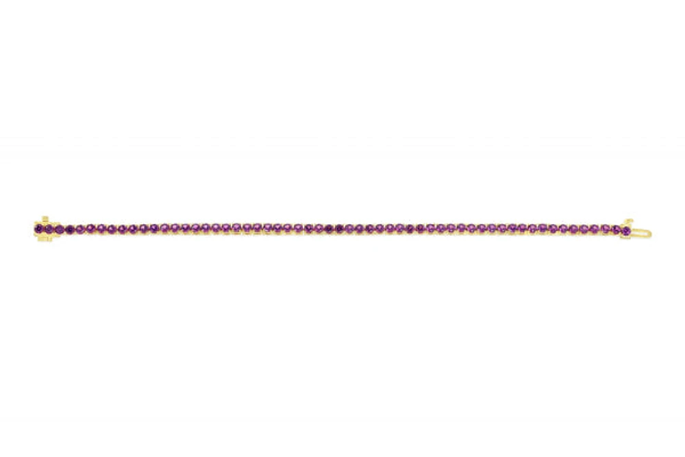 Sterling Silver with 14K Gold Plate Lab Created Amethyst Bracelet 