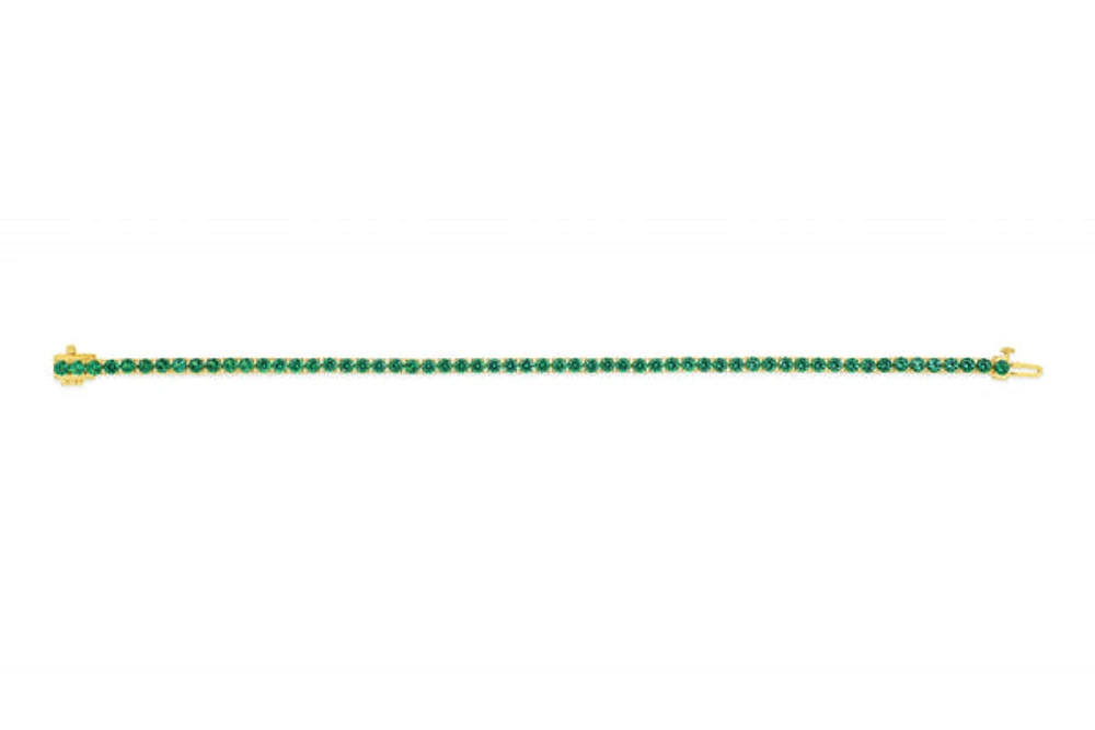 Sterling Silver with 14K Gold Plate Lab Created Emerald Bracelet 