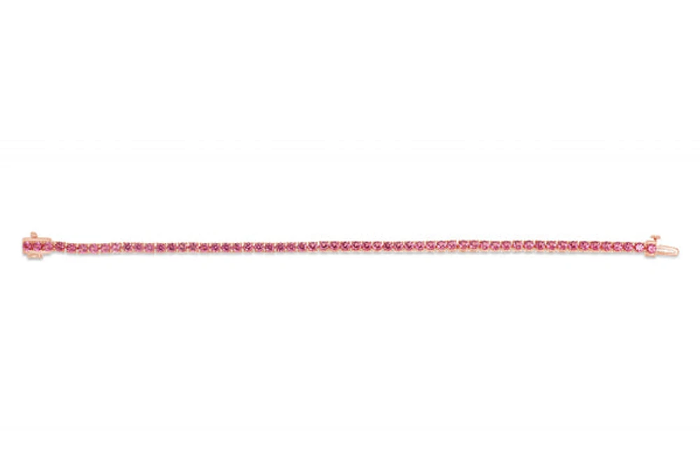 Sterling Silver with 14K Gold Plate Lab Created Pink Tourmaline  Bracelet - October Birthstone