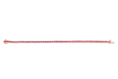 Sterling Silver with 14K Gold Plate Lab Created Pink Tourmaline  Bracelet - October Birthstone
