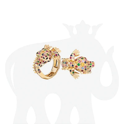 18K Yellow Gold Rainbow Sapphire & Diamond Crocodile Ring