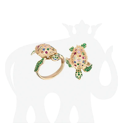 18K Yellow Gold Rainbow Sapphire, Tsavorite, Onyx & Diamond Butterfly Ring