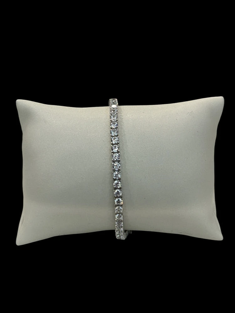925 Sterling Silver 3mm Cubic Zirconia Tennis Link Bracelet - 8 Inches