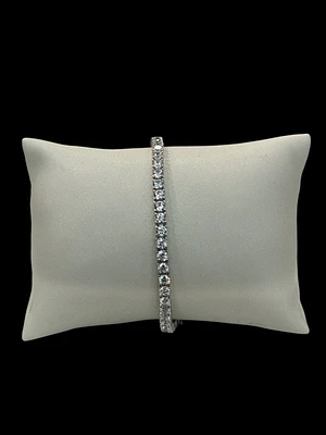 925 Sterling Silver 3mm Cubic Zirconia Tennis Link Bracelet  -  8 Inches