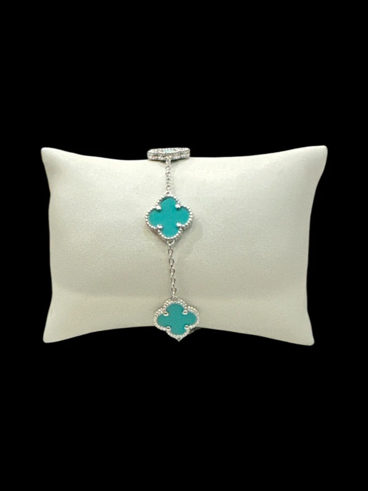 925 Sterling Silver Enamel Clover Link Bracelet