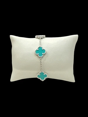 925 Sterling Silver Enamel Clover Link Bracelet