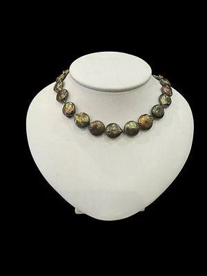 Gold Vermeil Green Colored Fresh Water Pearls Strand - 18"