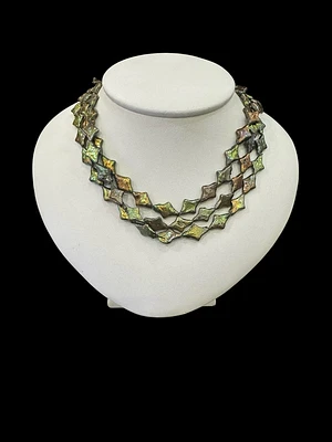 Silver Green Colored Star Shaped Fresh Water Pearls Triple Strand - 16"