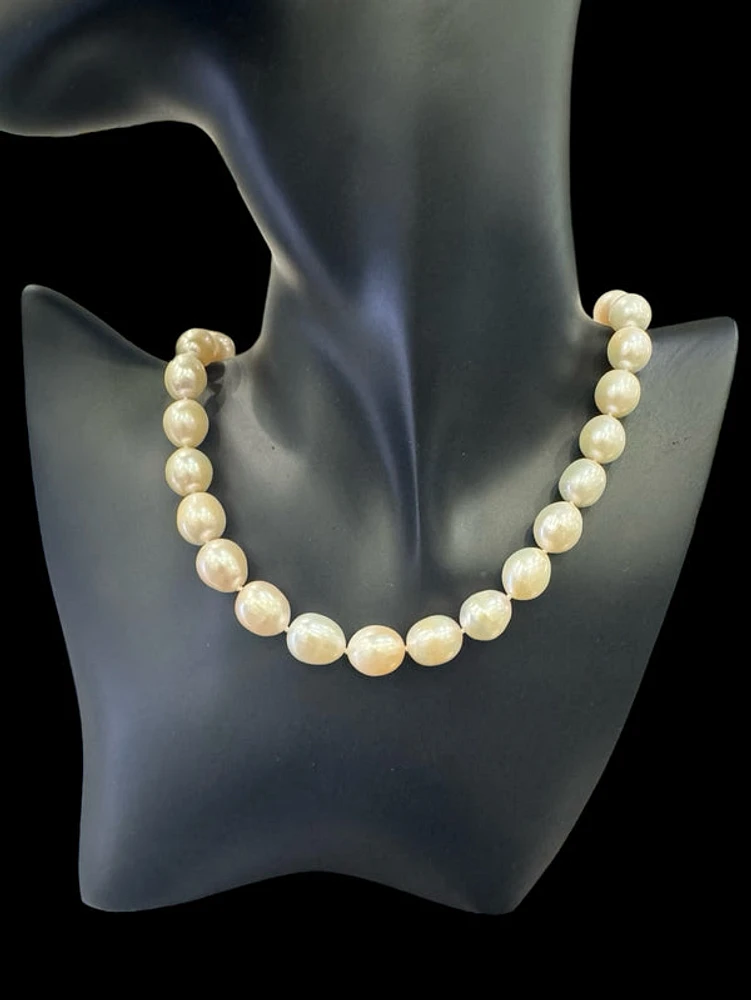 Silver Peach Fresh Water Pearls Strand - 18"