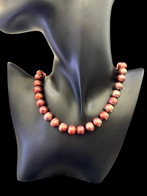 Silver Red Colored Fresh Water Pearls Strand - 18"