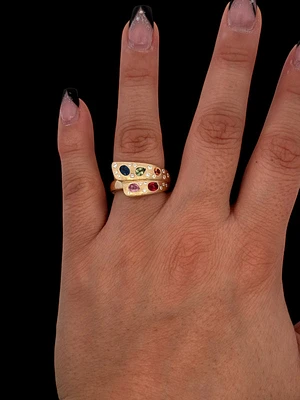 14K Yellow Gold 0.98 cttw Multicolored Sapphire and White Diamond Ring
