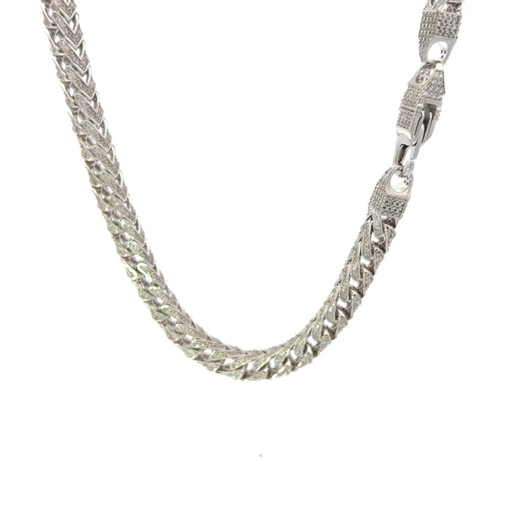 925 Sterling Silver 6mm Franco Chain with Cubic Zirconias - 20 Inches
