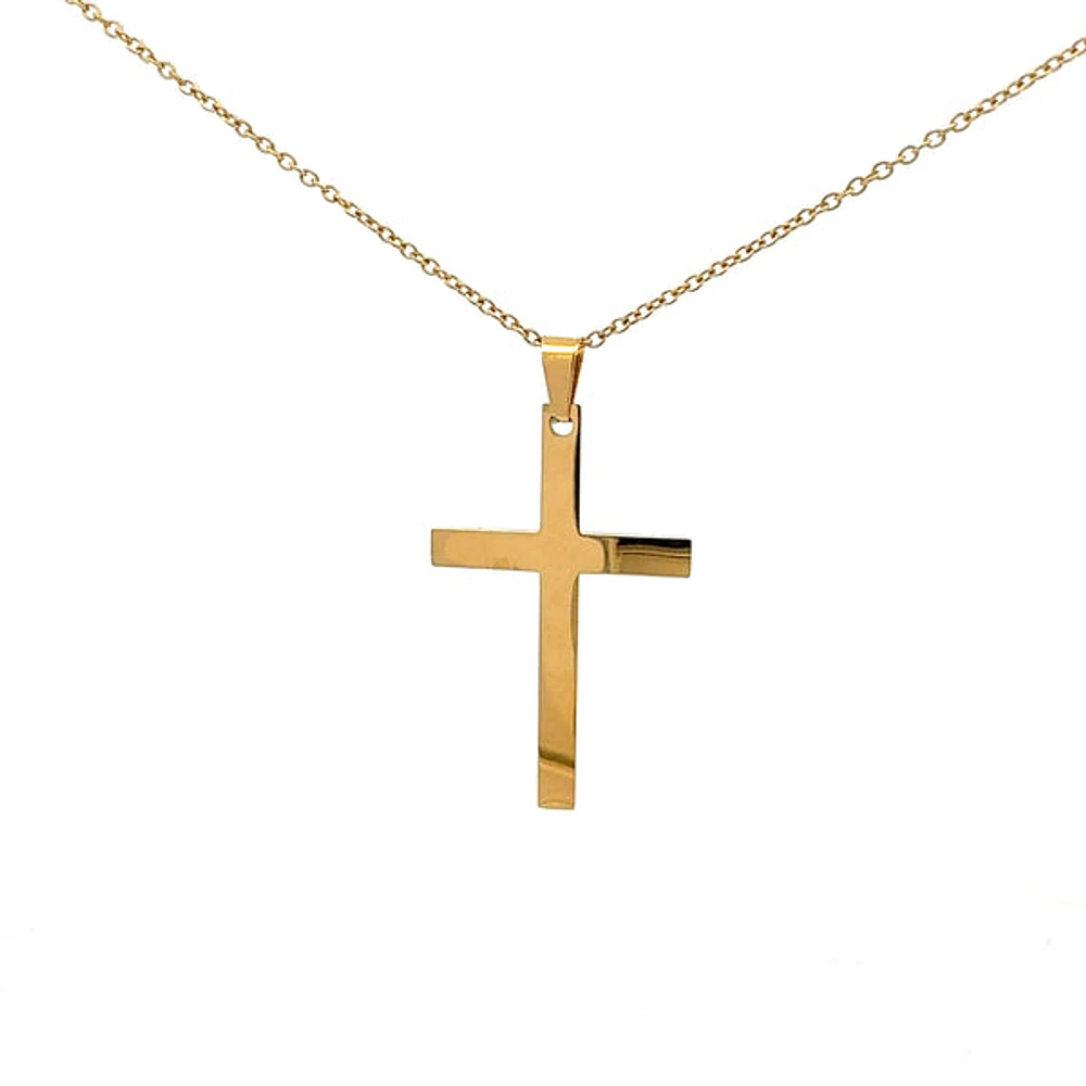 Stainless Steel Gold Plated 40X25mm Cross Pendant - 18"