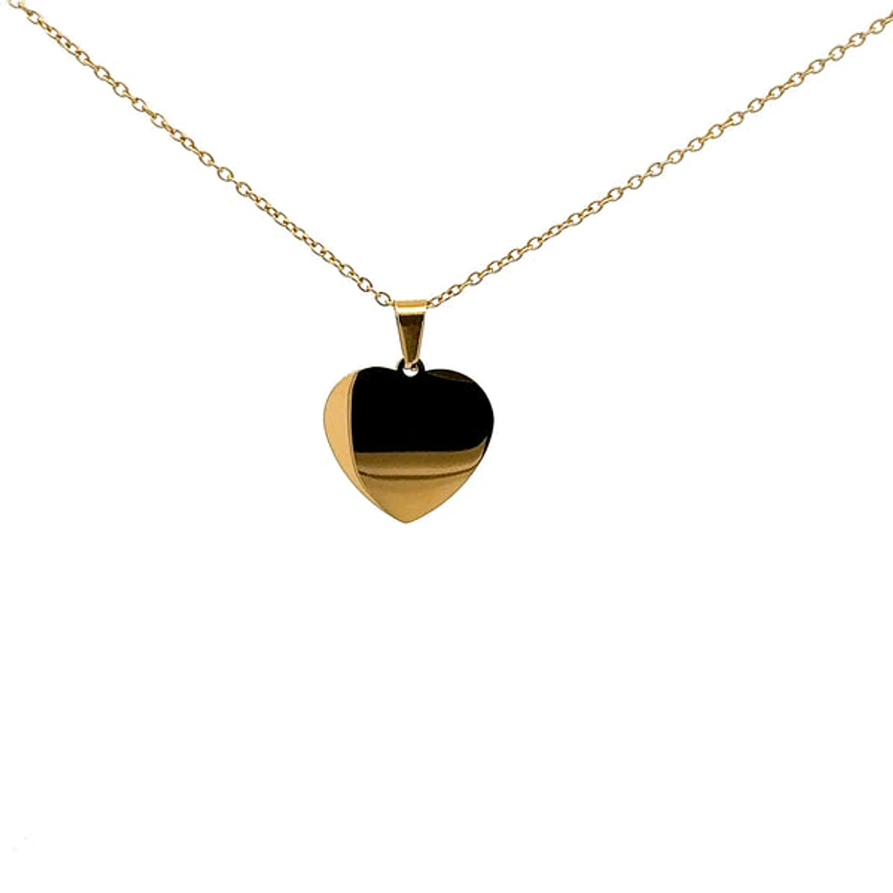 Stainless Steel Gold Plated 23X21mm Engravable Heart Pendant - 18"