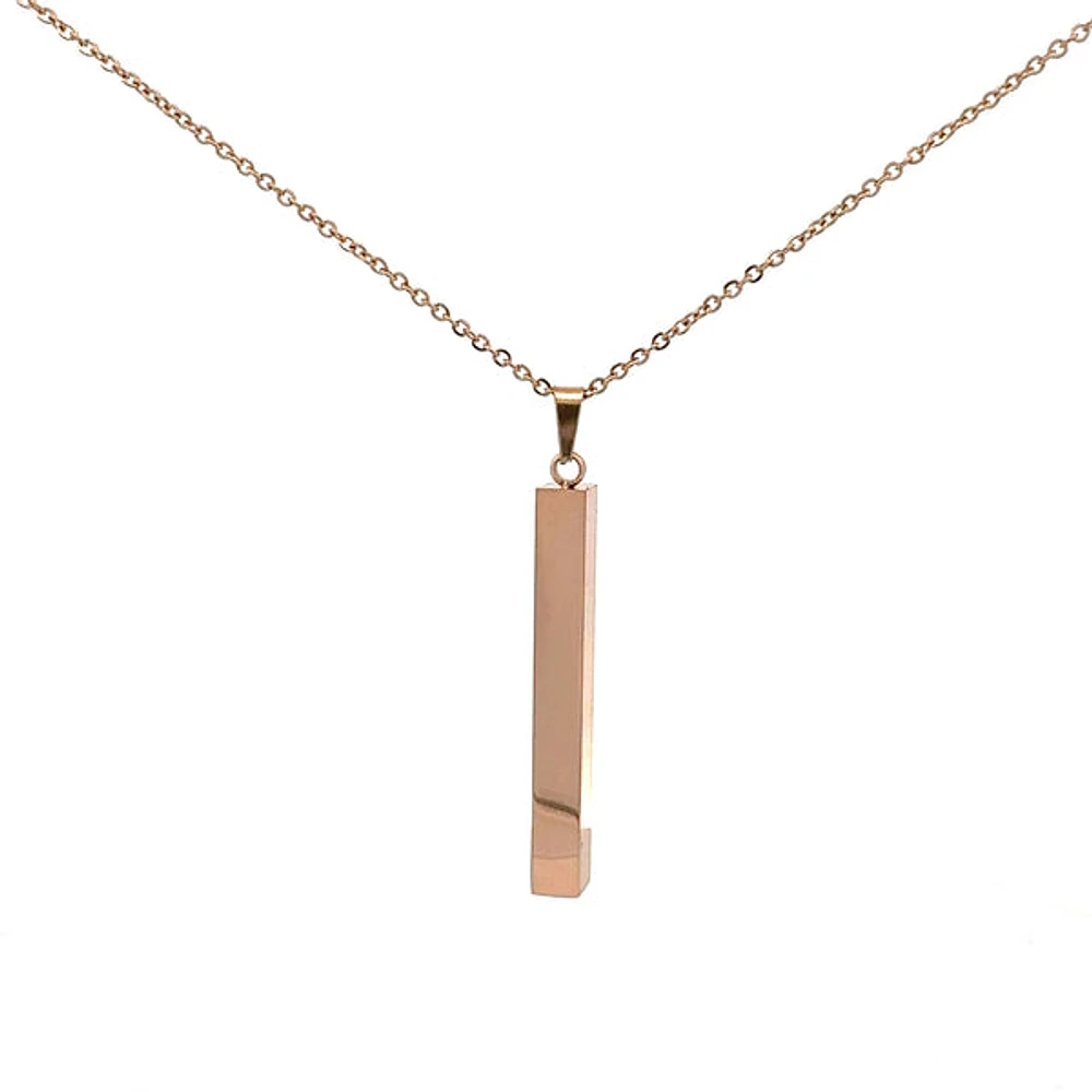 Stainless Steel Rose Gold Plated 39X5mm Engravable Bar Pendant - 18"